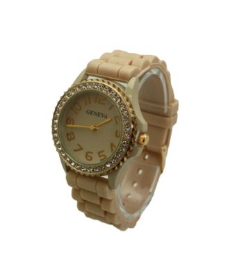 Beige Every Day Silicone and Rhinestones Colorful Women Watch