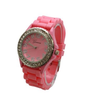 Light Pink Every Day Silicone and Rhinestones Colorful Women Watch