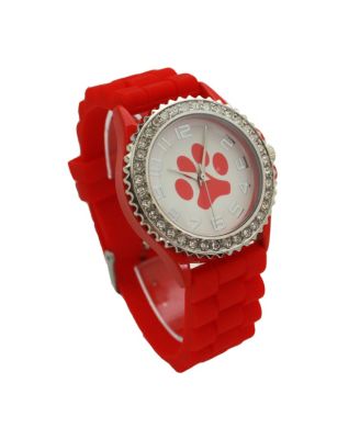 Red Every Day Silicone Paw and Rhinestones Colorful Women Watch