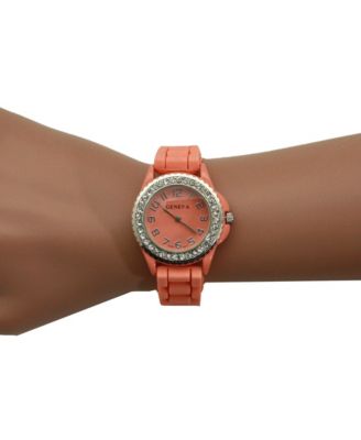 Coral Every Day Thin Band Silicone and Rhinestones Colorful Women Watch