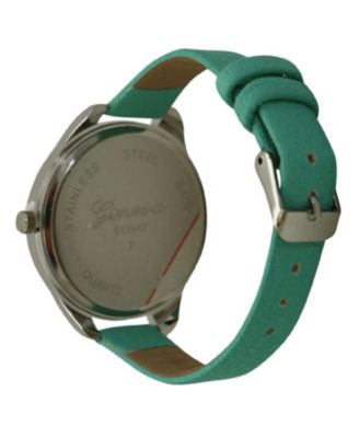 Teal Heart Print Face Leather Strap Watch