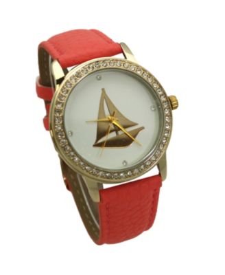 Pink Classic Style Sailboat Leather Strap Watch