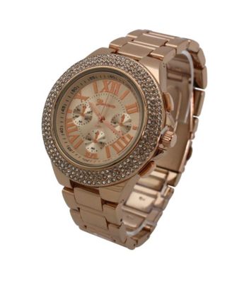 Rosegold Classy 3-Dial and Rhinestone Bezel Metal Watch