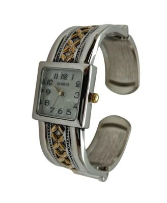 Two Tone Elegant Squared Face Cuff Women Watch, Two Tone