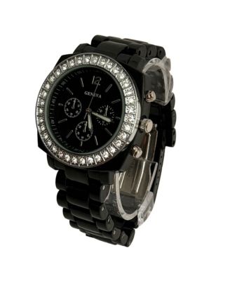 Black and Rhinestones Big Face Women Watch