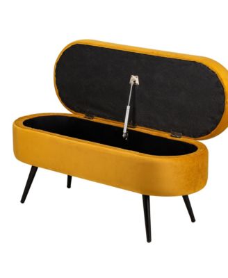- Mustard Yellow Velvet Storage Bench Modern Design Style Upholstery Entry