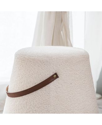 - White Boucl&eacute; with Rope Pouf Vintage Style Upholstery Living Room