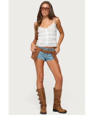 Womens Chrissa Embroidered Cotton Ruffle Top