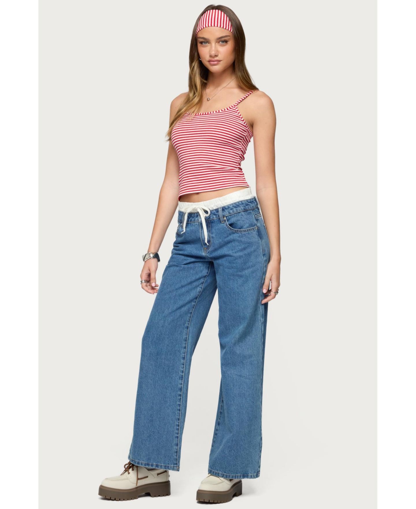 Женские аксессуары для волос Edikted Two Piece Striped Headband Tank Top, цвет: Красный белый — фото 3