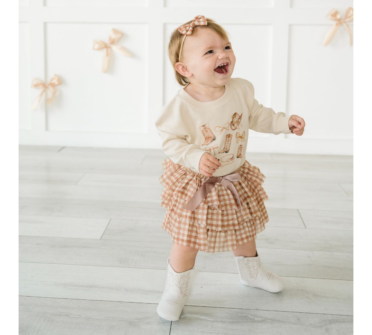 Sweet Wink Baby Girls Gingham Printed Tulle Tiered Tutu Skirt