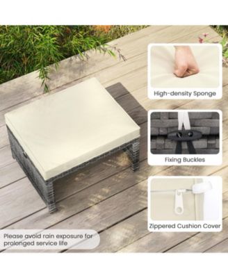 2 Pieces Patio PE Rattan Ottomans with Soft Zippered Cushions for Deck