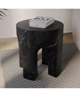 Crus Collection Fiberglass Outdoor Side Table Marbleized Black