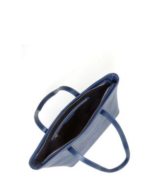 Blue Leather Shoulder Bag Elegant Big Tote Handbag for Women with Double Straps and Zip Closure