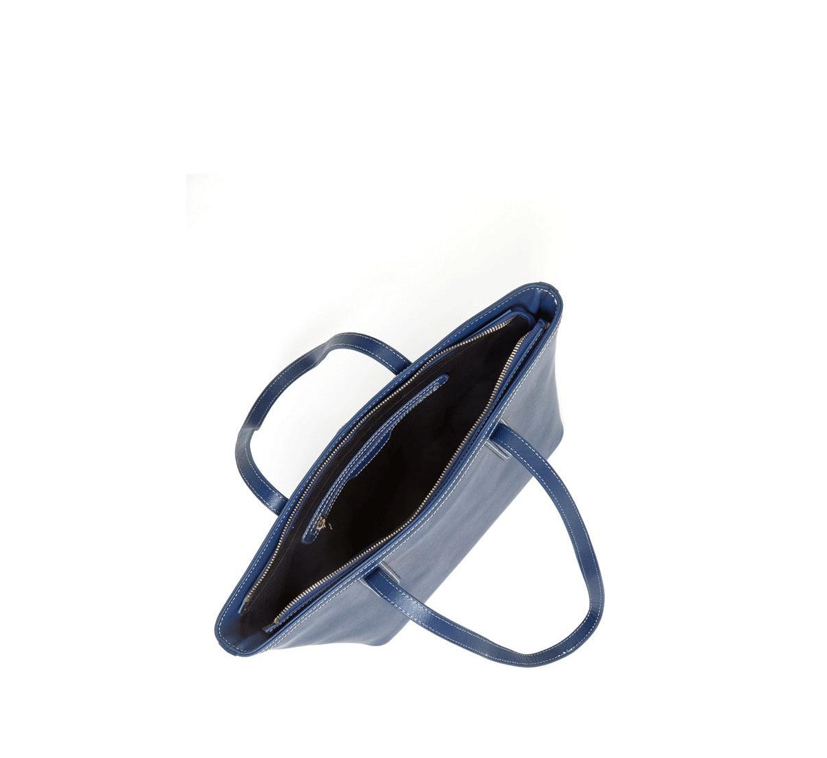 Susu Blue Leather Shoulder Bag Elegant Big Tote Handbag for Women with Double Straps and Zip Closure