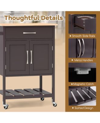 Gymax Rolling Kitchen Island Cart w/ Drawer 2-Door Storage Cabinet Bottom Tray