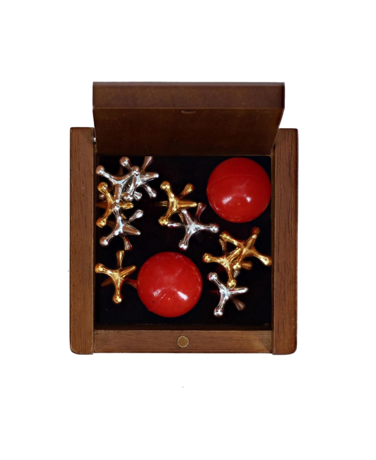 We Games Old-fashioned Metal Jacks In A Walnut Stain Wooden Box In Brown