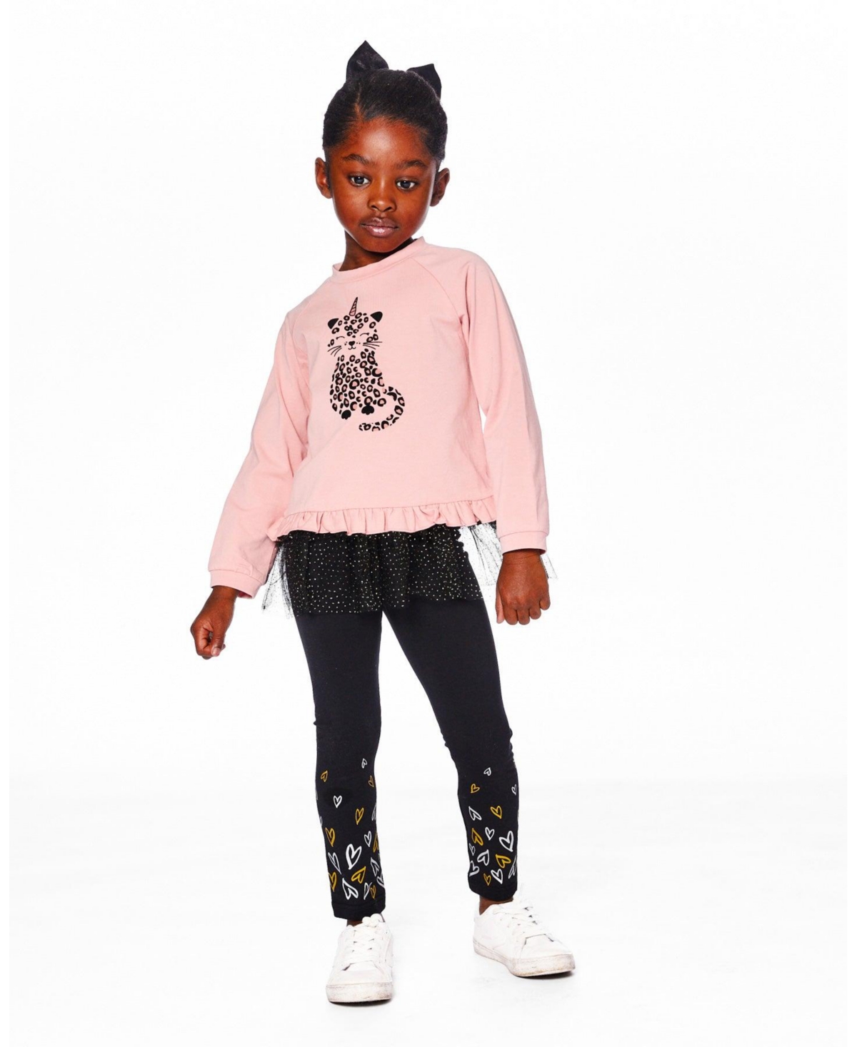 Deux par Girl Cotton Leggings Dusty Pink with Hearts Print