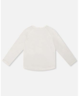 Girl Cotton T-Shirt Off White with Llama - Toddler|Child