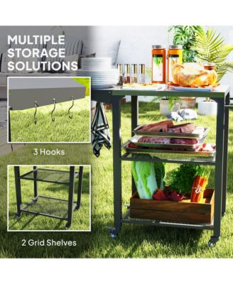 3-Shelf Outdoor Grill Cart Table with Foldable Side Table,
