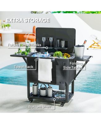 Patio Cooler Cart 104 Quart Rolling Ice Chest with Shelves,