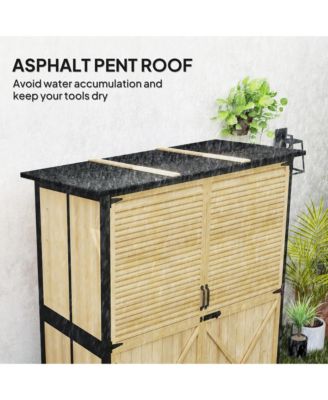 Outdoor Storage Cabinet, Wood Garden Shed with 2 Shelves, Natural