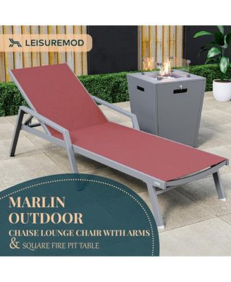 Grey Aluminum Outdoor Patio Chaise Lounge Chair With Arms