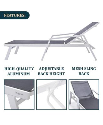 White Aluminum Outdoor Patio Chaise Lounge Chair With Arms