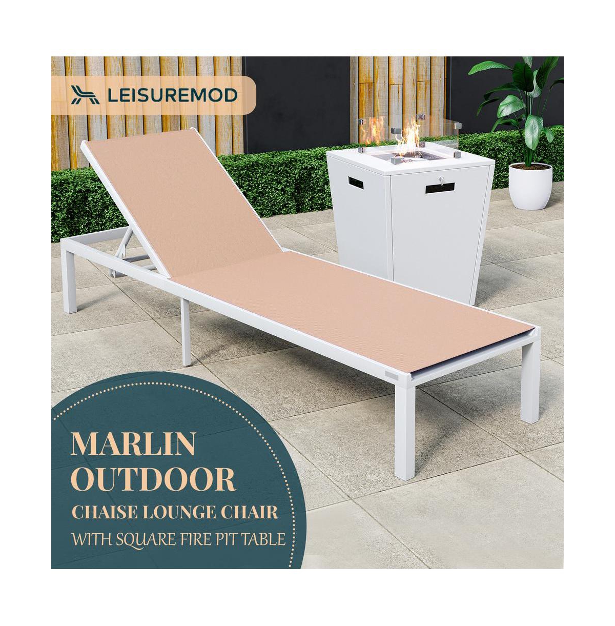 LeisureMod White Aluminum Outdoor Patio Chaise Lounge Chair