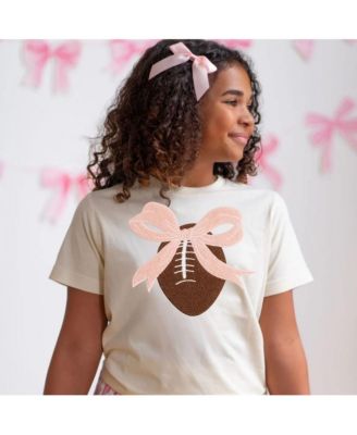 Little and Big Girls Coquette Football Patch Short Sleeve T-Shirt