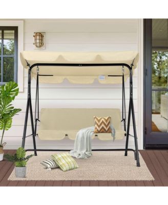 3-Person Metal Patio Swing with Removable Cushion Patio Swing Outdoor Porch Swing Chair for Adults for Garden Backyard Deck