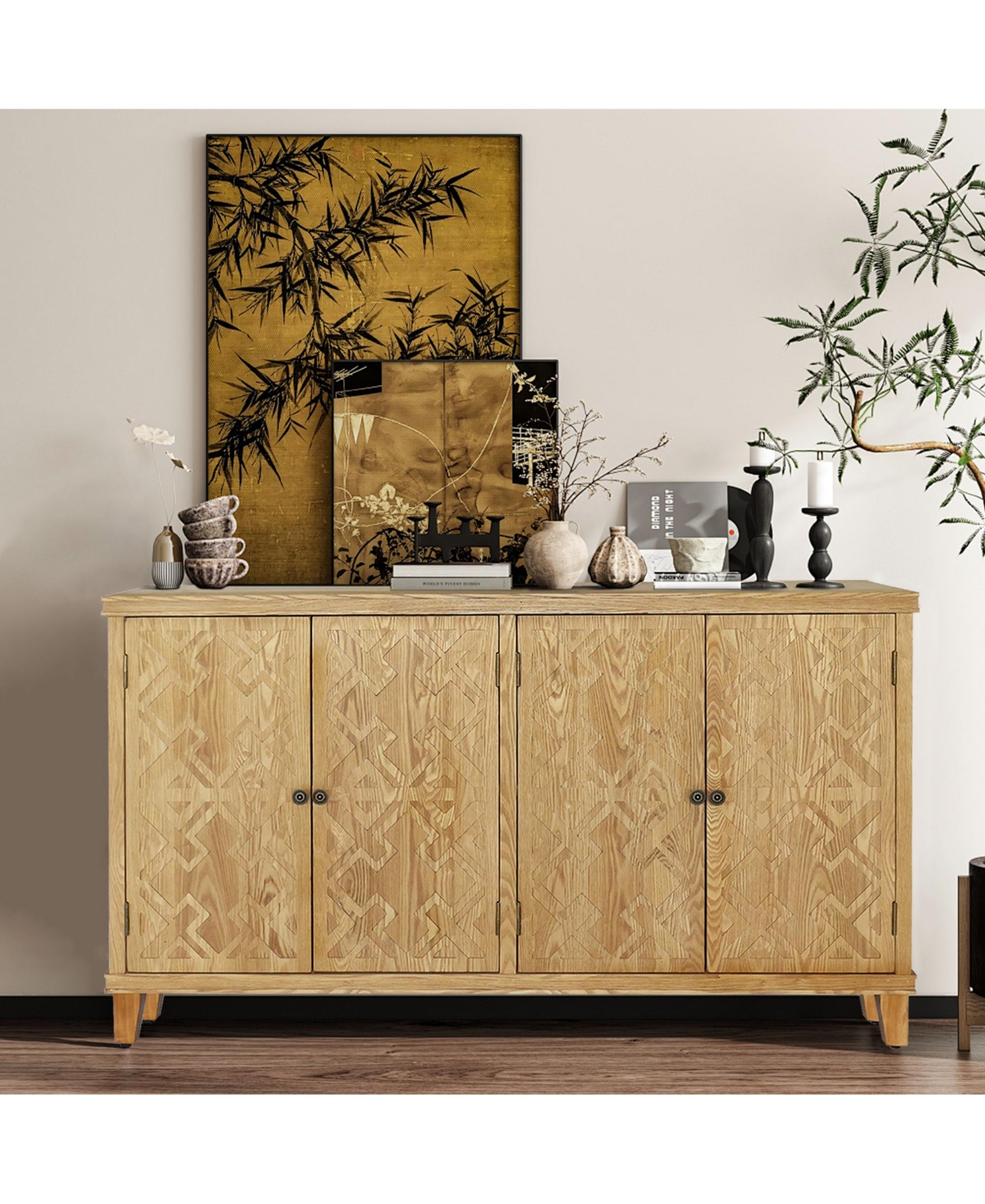 Casainc 59" Wooden Accent Storage Cabinet with 4 Doors