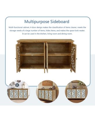 Accent Storage Cabinet with 4 Wood Carved Floral Doors