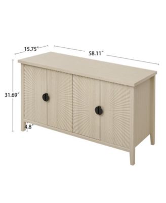 Carved Storage Cabinet With 4 Door Sideboard Coffee Bar Cabinet With Adjustable Shelf