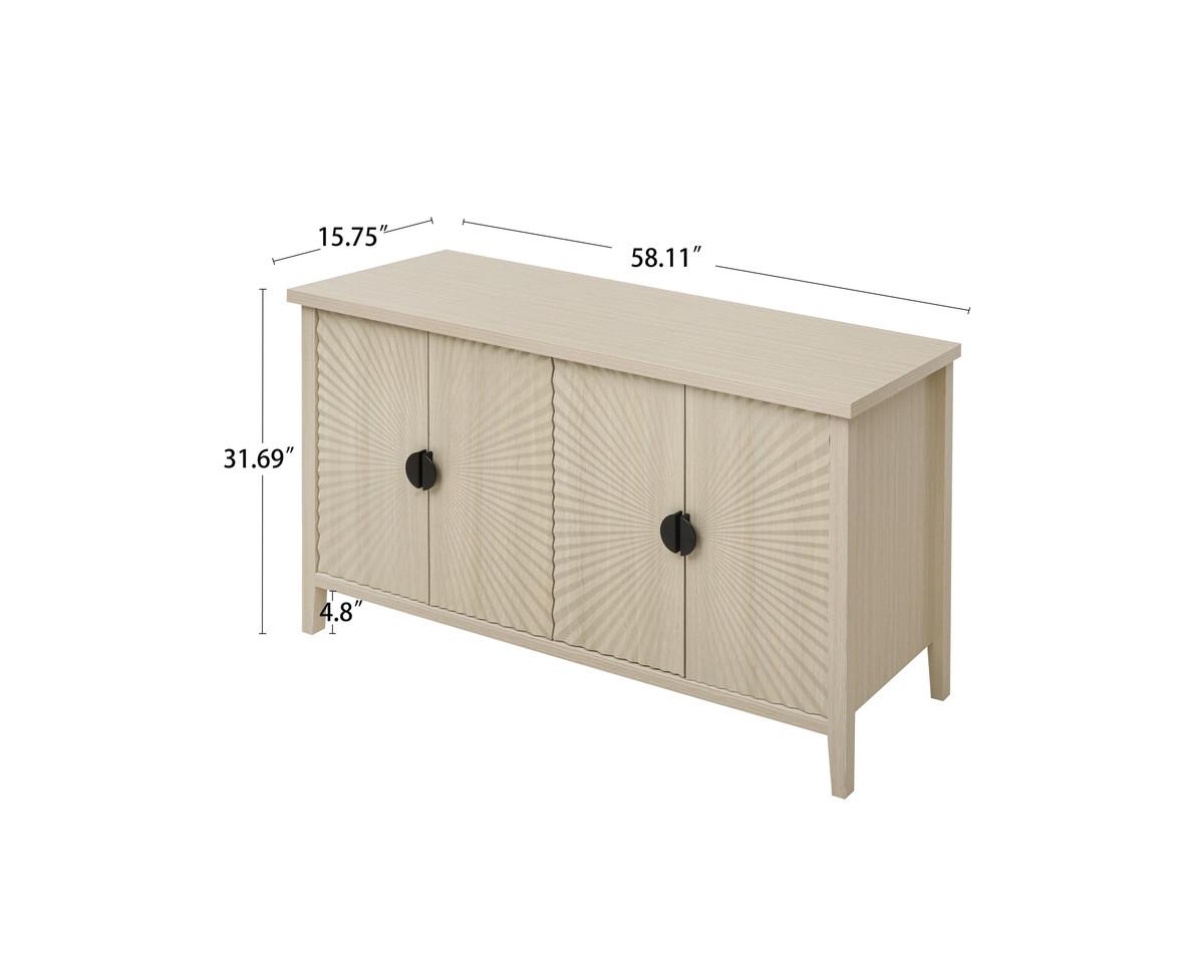 Casainc Carved Storage Cabinet With 4 Door Sideboard Coffee Bar Cabinet With Adjustable Shelf