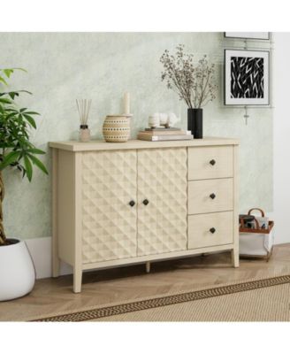 CASAINC Wood Buffet Cabinet with 2 Embossed Doors and 3 Drawers Storage Cabinet