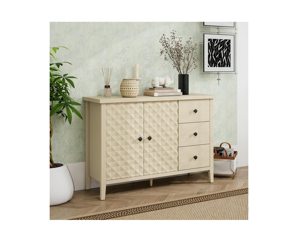 Casainc Storage Cabinet Buffet Cabinet with 2 Embossed Door and 3 Drawer