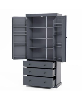 77" Freestanding Tall Kitchen Pantry Cabinet with Drawers and Adjustable Door Shelves