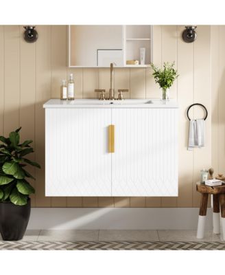 30" Bathroom Vanity with Ceramic Sink and 2 Doors, Vintage Style Storage Cabinet