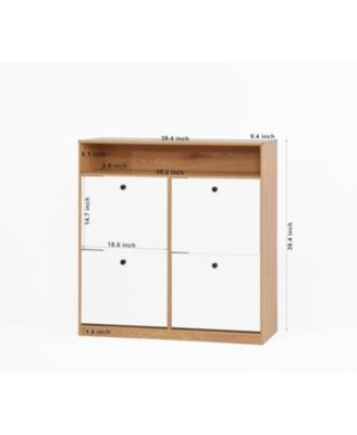 Shoe Cabinet with 4 flip-Out Drawers, Shoe Rack Organizer with Wooden Handles, Freestanding Shoe Cabinet with Anti-Tipping Device (Natural-4 Drawers