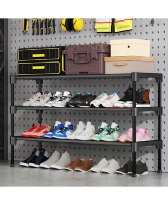 Long Shoe Rack-Shoe Organizer 2 Tier Shoe Rack for Closet Front Door Entryway Garage, Stackable Free Standing and Freely Combinable Shoe Storage, Space Saving Small Shoe Shelves