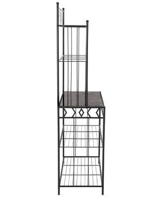 5-Tier Standing Kitchen Bakers Rack for with Storage Microwave Stand, Metal Frame with Marble Finish - Black