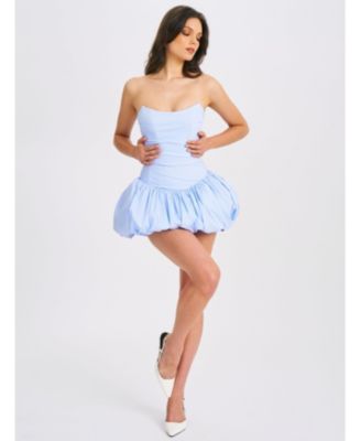 Women Oletta Blue Corset Strapless Bubble Hem Mini Dress