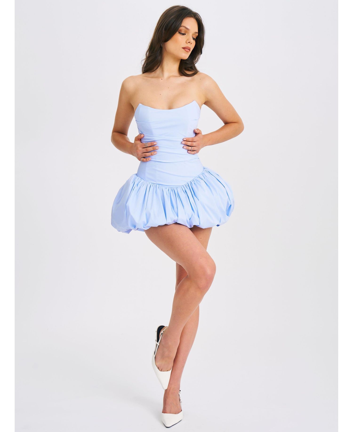 Women Oletta Blue Corset Strapless Bubble Hem Mini Dress