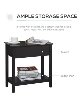 Wood Flip Top End Side Table with Cabinet Bottom Shelf for Home Office