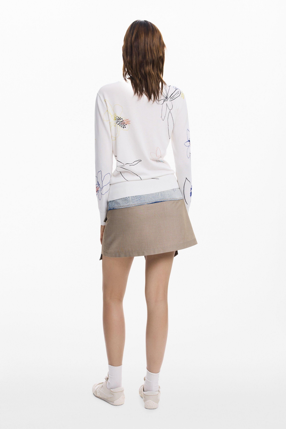 Desigual Women's Fine Sweater With Floral Strokes In White