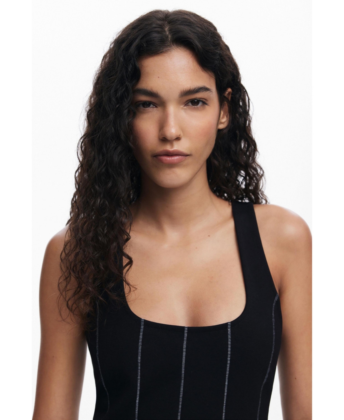 Desigual Embroidered Sleeveless Stretch Cotton Minidress In Black