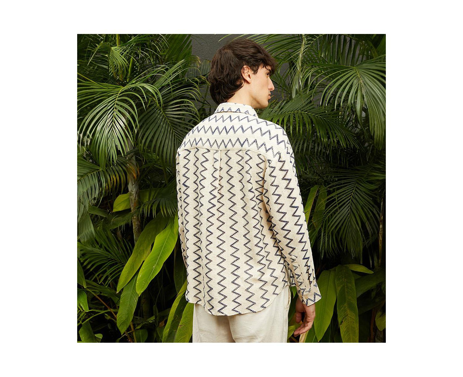 Men's Cream White Zig-Zag Knit Shirt