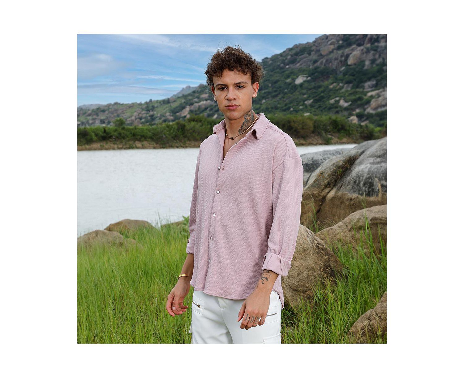 Men's Nude Pink Spear-Textured Shirt