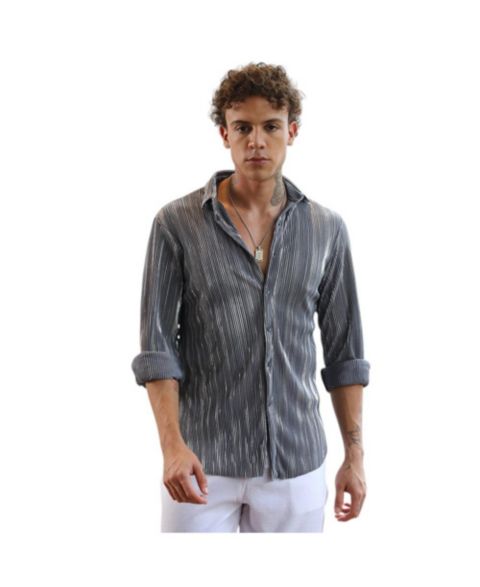 Мужская рубашка Cahoot Campus Sutra Icy Blue & Metallic Silver Pleat-Creased, цвет: Синий