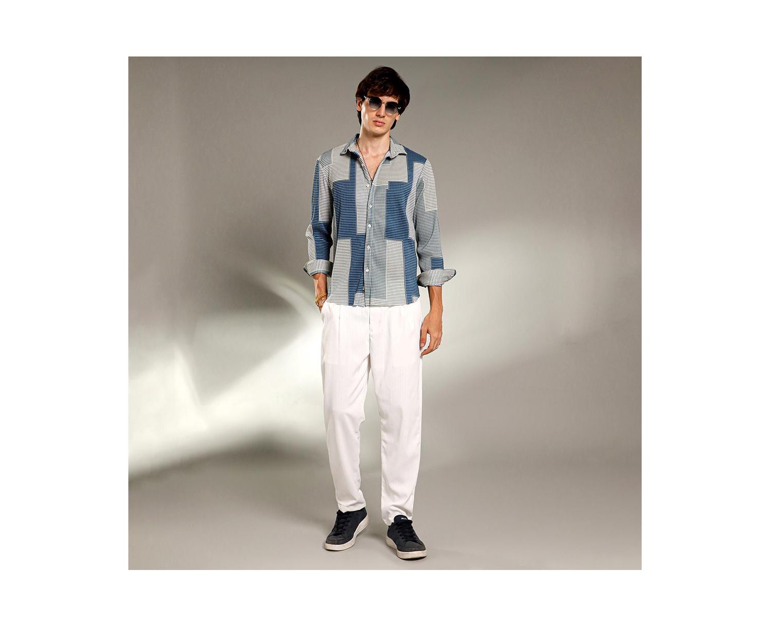 Men's Cloud Grey & Lapis Blue Retro-Pleat Shirt